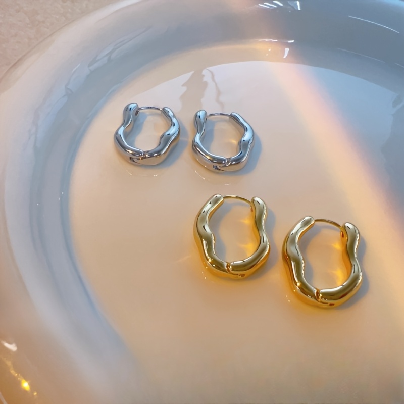 Copper Wave Hoop Earrings for Women Nickel Plating Daily Wear